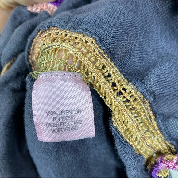 Calypso St. Barth Linen Mini Dress Medium Sleeves less Gray Rainbow Embroidered - Picture 15 of 16